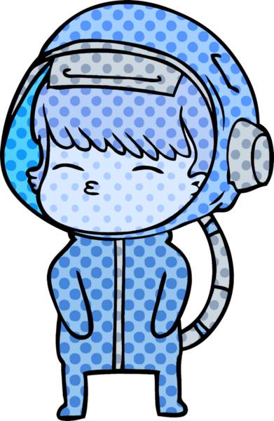 Bir insan tarafından çizilmiş meraklı astronot çizgi filmi.