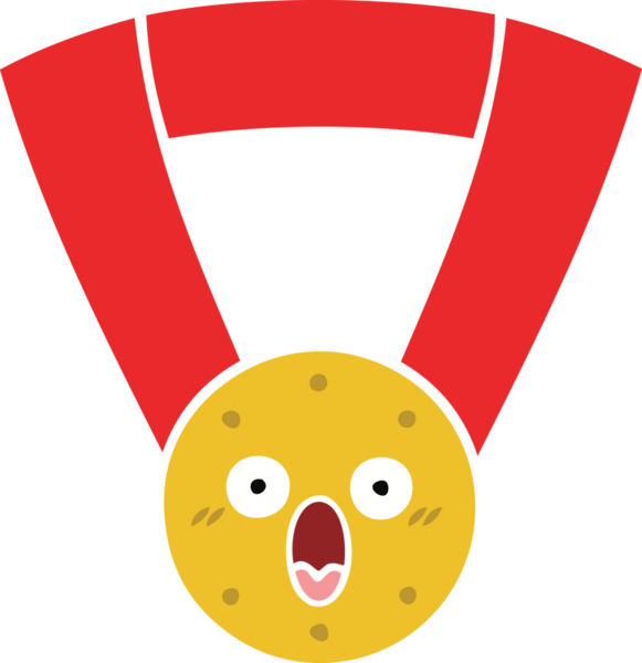 Bir insan tarafından çizilmiş altın madalyanın düz renkli retro karikatürü