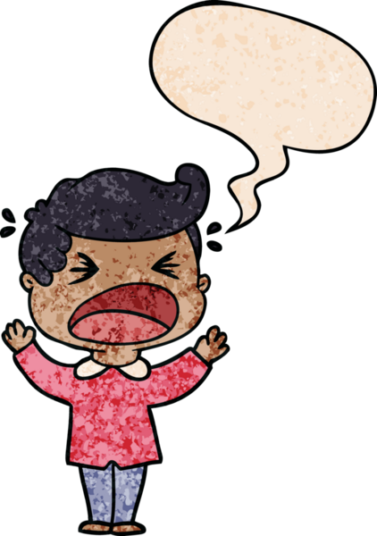 Bir insan tarafından çizilmiş eski moda konuşma balonlu bağıran adam çizgi filmi.