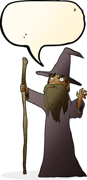 bir insan tarafından çizilmiş konuşma baloncuğu olan ürkütücü çizgi film sihirbazı