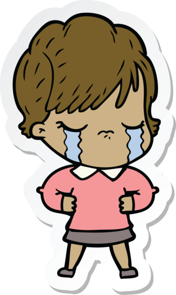 Bir insan tarafından çizilmiş, ağlayan bir karikatür kadının çıkartması.