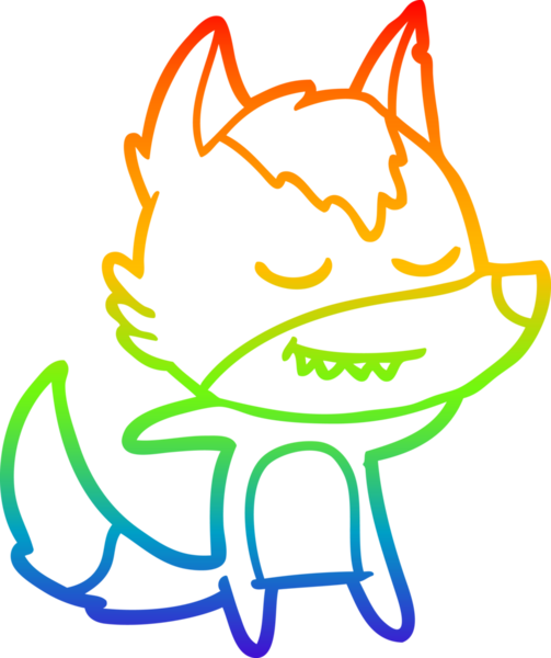 Gökkuşağı gradyan çizgisi. Bir insan tarafından çizilmiş dost bir kurt çizgi filmi.