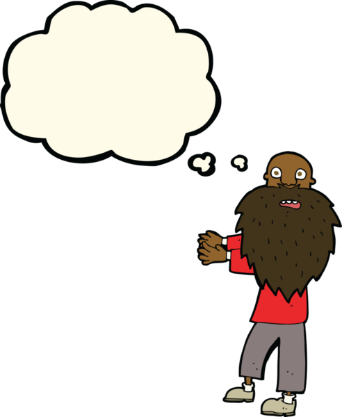 Karikatür sakallı yaşlı adam. Düşünce baloncuğu insan tarafından çizilmiş.