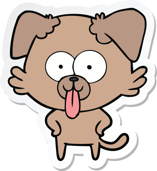 Bir insan tarafından çizilmiş dili olan çizgi film köpeğinin çıkartması.