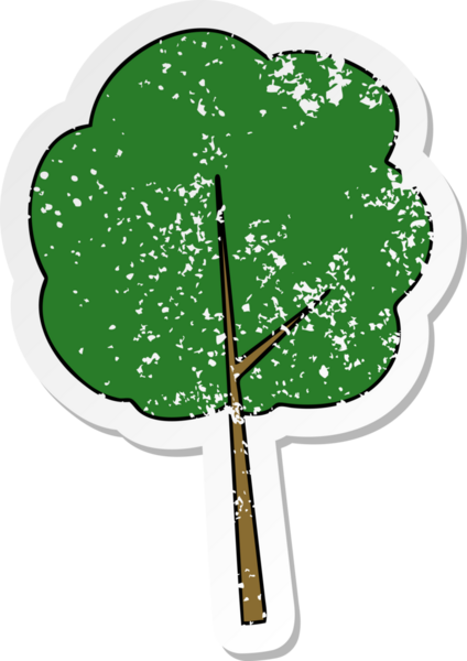 Bir insan tarafından çizilmiş garip bir el çizimi karikatür ağacının sıkıntılı çıkartması.