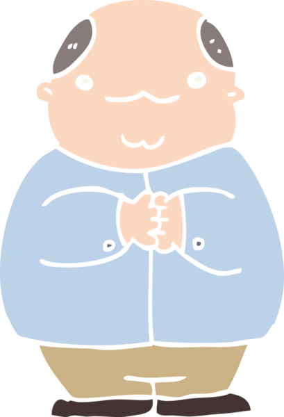 Bir insan tarafından çizilmiş düz renkli kel adam.