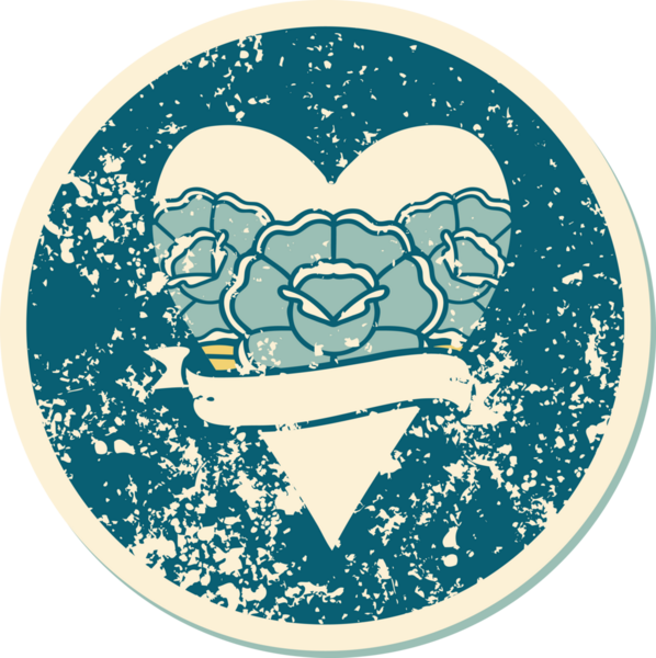 Bir insanın çizdiği çiçekli kalp ve pankartın sembolik dövmeli resmi.