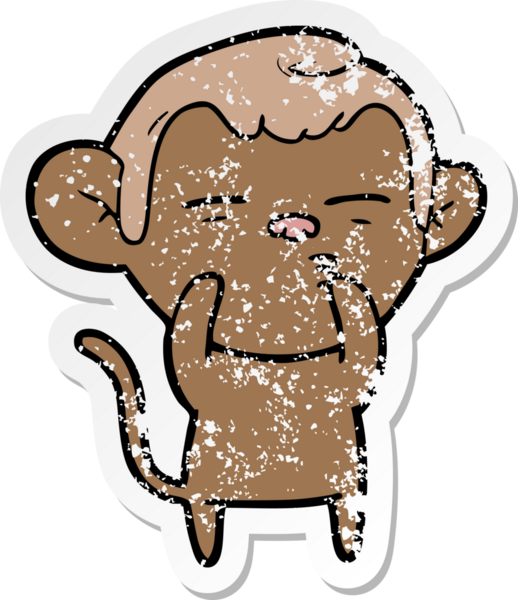 Bir insan tarafından çizilmiş şüpheli bir maymunun sıkıntılı çıkartması.