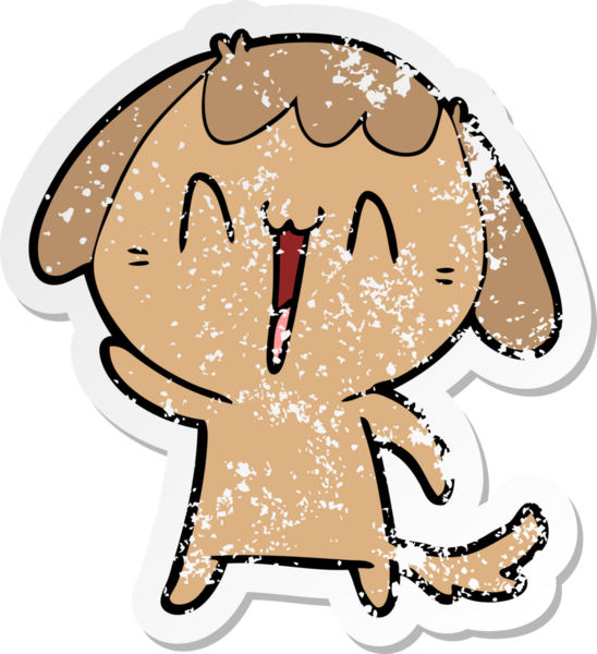 Bir insan tarafından çizilmiş, gülen bir köpeğin dertli çıkartması.