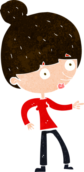 Bir insan tarafından çizilmiş çizgi film kadını.