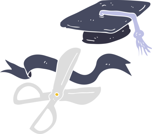 Mezuniyette bir insan tarafından çizilen makasın düz renk çizimi