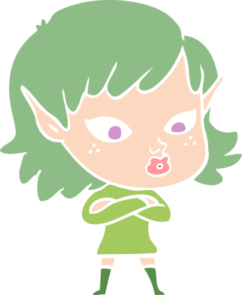 Bir insan tarafından çizilmiş düz renkli bir elf kızı.