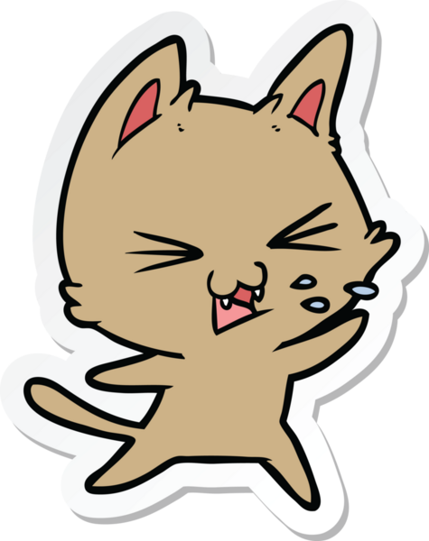 Bir insan tarafından çizilmiş çizgi film kedisinin çıkartması.