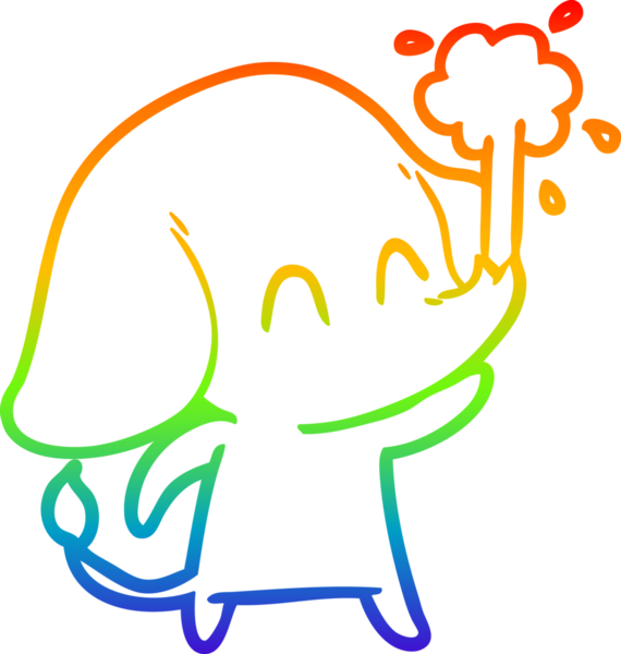 Gökkuşağı gradyan çizgisi insan tarafından çizilmiş su püskürten şirin bir fil çizimi.