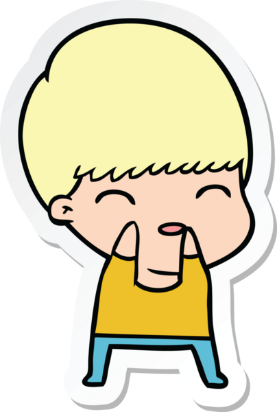 Bir insan tarafından çizilmiş mutlu bir çizgi film çocuğunun çıkartması.