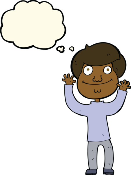 Bir insan tarafından çizilmiş düşünce balonu olan mutlu çocuk çizgi filmi.