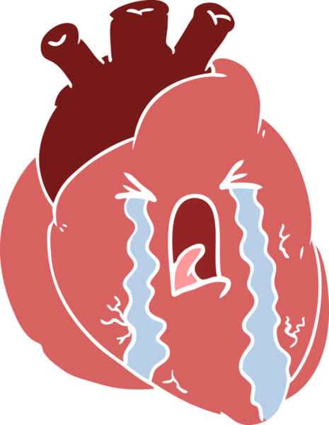 Bir insan tarafından çizilmiş düz renkli karikatür kalp ağlaması