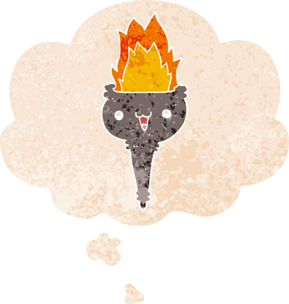 Düşünce baloncuğu olan çizgi film alevli kadeh grunge sıkıntılı retro dokuma tarzı bir insan tarafından çizilmiş