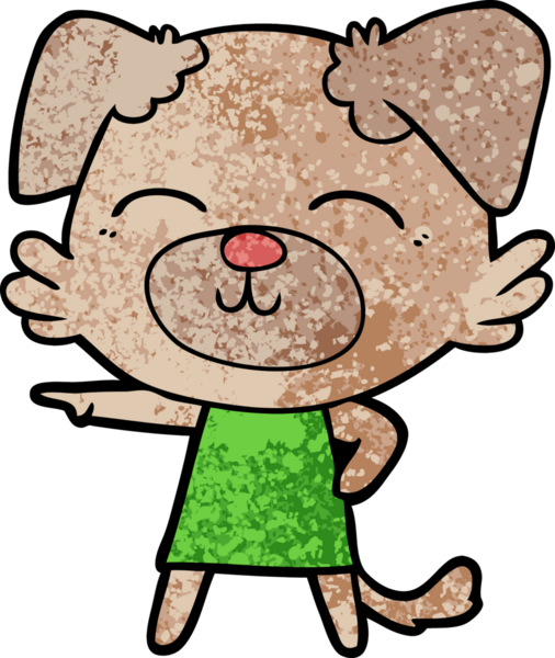 Bir insan tarafından çizilmiş, giysili bir köpek.