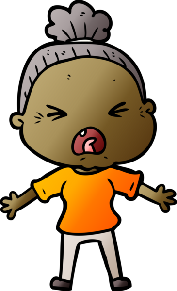 Bir insan tarafından çizilmiş kızgın yaşlı kadın çizgi filmi.