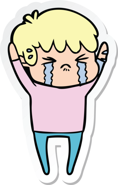 Bir insan tarafından çizilmiş ağlayan bir çizgi film çocuğunun çıkartması.