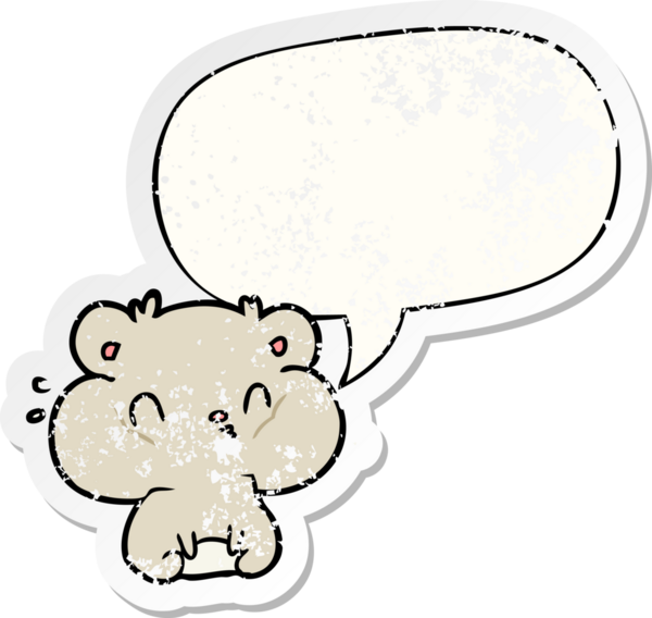 Çizgi film hamster 'ı konuşma baloncuğu dolu yanak kesesi bir insan tarafından çizilmiş sıkıntılı eski bir çıkartma