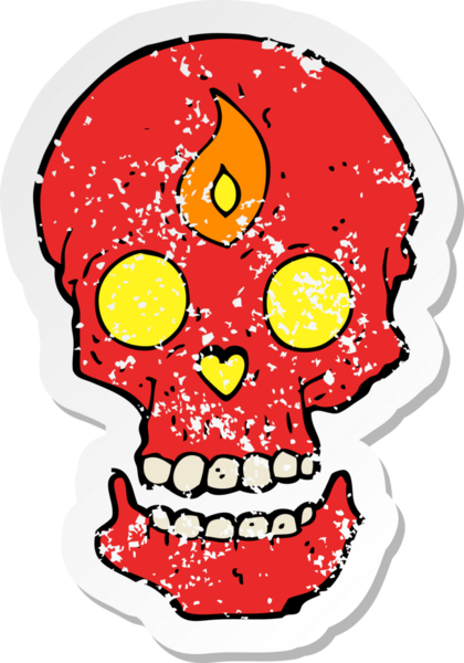 Bir insan tarafından çizilmiş mistik kafatası karikatürünün gerilimli yapıştırması.