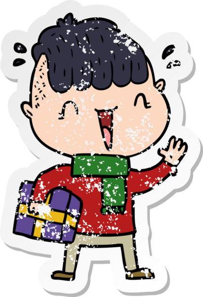 Bir çizgi filmin kederli çıkartması. Mutlu çocuk. Bir insan tarafından çizilmiş.