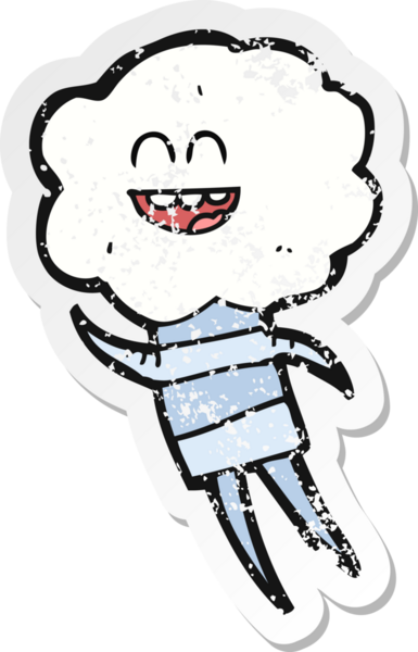 Bir insan tarafından çizilmiş şirin bir bulut kafalı yaratığın gerici, sıkıntılı çıkartması.