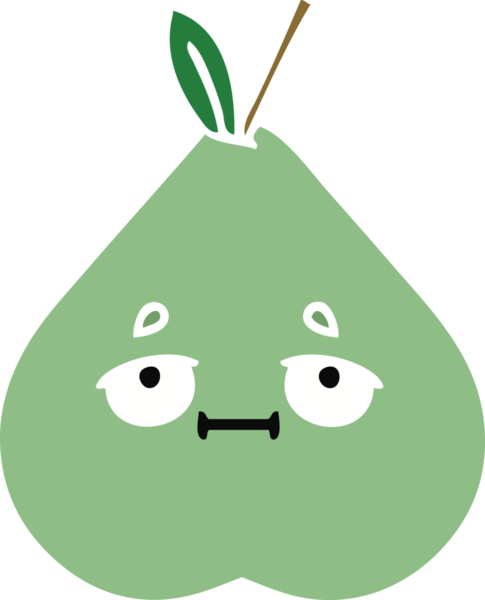 Bir insan tarafından çizilmiş yeşil bir armutun düz renkli retro karikatürü