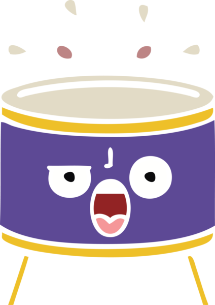 Bir insan tarafından çizilen davulun düz renk retro karikatürü