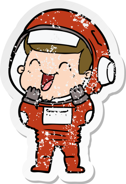 Bir insan tarafından çizilmiş mutlu bir astronotun sıkıntılı çıkartması.