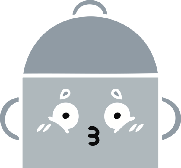 Bir insan tarafından çizilmiş yemek tenceresinin düz renkli retro karikatürü