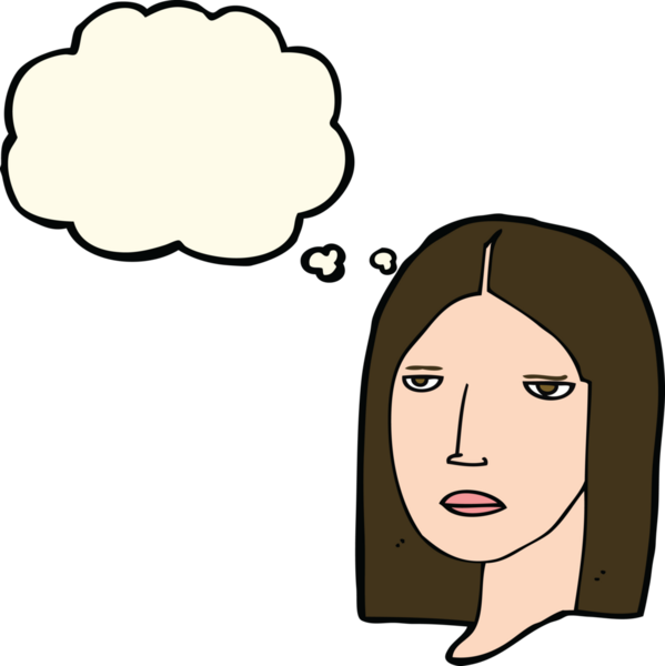 Düşünce baloncuğu bir insan tarafından çizilmiş ciddi kadın çizgi filmi.