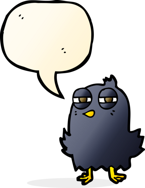 Bir insan tarafından çizilmiş konuşma baloncuklu komik çizgi film kuşu.