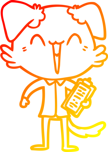 Bir insan tarafından çizilmiş mutlu bir ofis köpeği çizgi filmi.