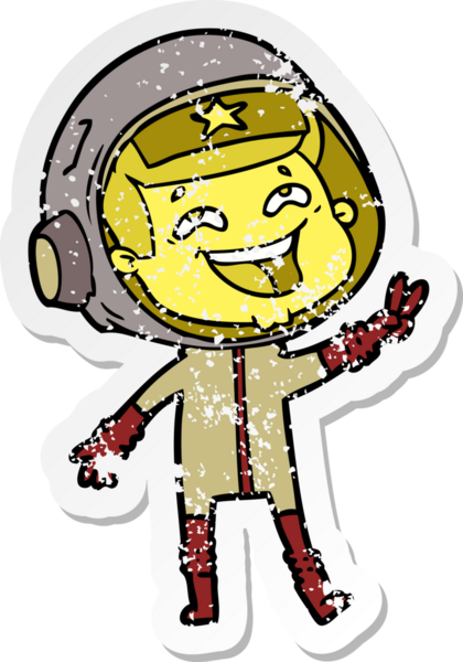 Bir insan tarafından çizilmiş gülen astronot çizgi filminin sıkıntılı çıkartması.