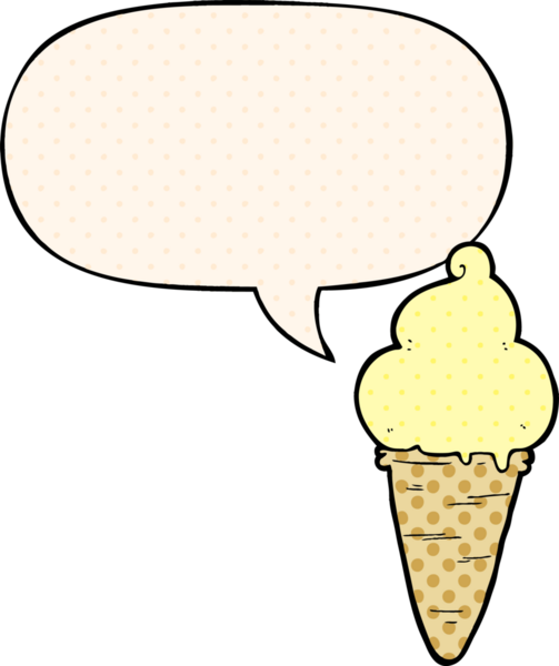 Bir insan tarafından çizilmiş çizgi roman tarzında konuşma baloncuklu çizgi film dondurması.