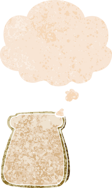 Düşünce baloncuklu çizgi film dilimi grunge sıkıntılı retro dokuma tarzı bir insan tarafından çizilmiş