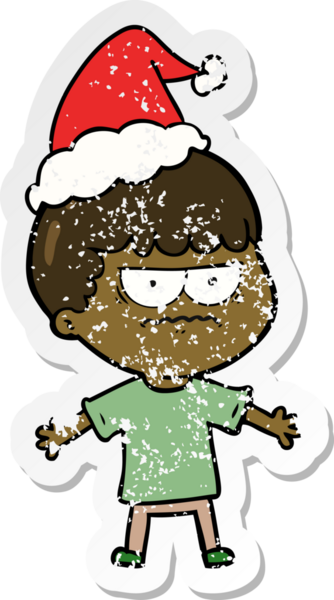 Bir insan tarafından çizilmiş Noel Baba şapkası giymiş kızgın bir adamın el yazısı.