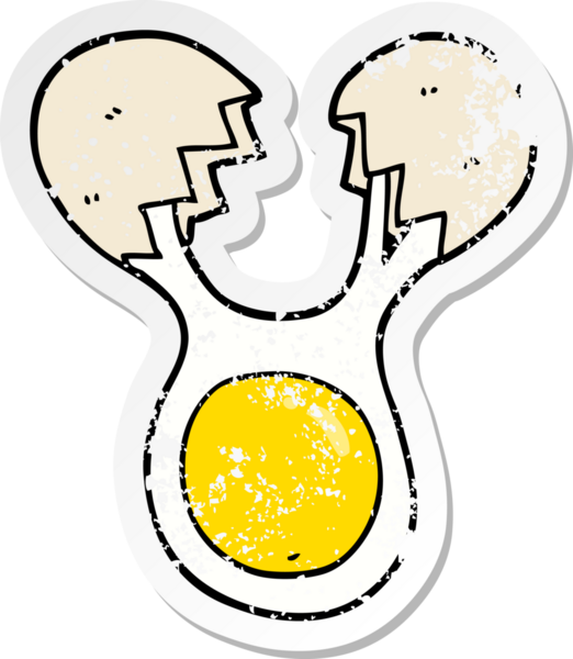 Bir insan tarafından çizilmiş yumurta kırılan karikatür çıkartması.