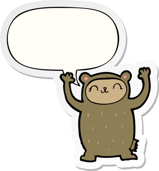 Bir insan tarafından çizilmiş baloncuk çıkartmalı şirin çizgi film ayısı.