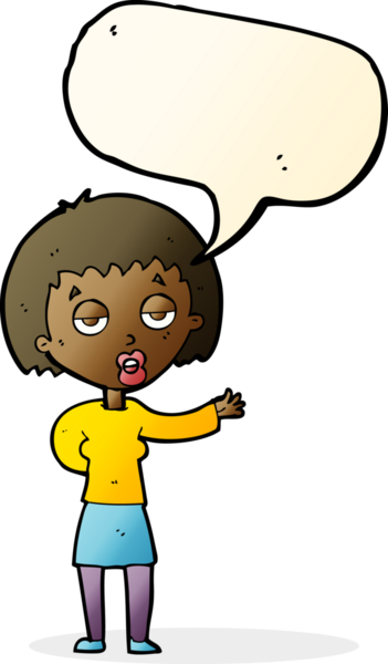 Bir insan tarafından çizilmiş konuşma balonu olan sıkılmış bir kadın çizgi filmi.