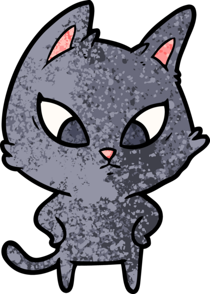 Bir insan tarafından çizilmiş kafası karışmış çizgi film kedisi.