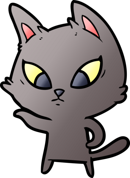 Bir insan tarafından çizilmiş kafası karışmış çizgi film kedisi.