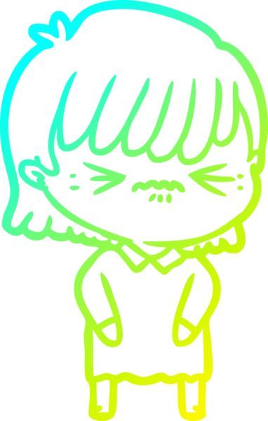 Bir insan tarafından çizilmiş, soğuk bir çizgi film kızı çizimi.