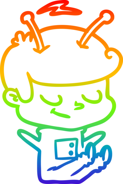 Gökkuşağı gradyan çizimi bir insan tarafından çizilmiş dost bir uzay adamının çizimi