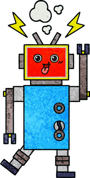 Bir insan tarafından çizilmiş çılgın bir robotun retro grunge dokusu.