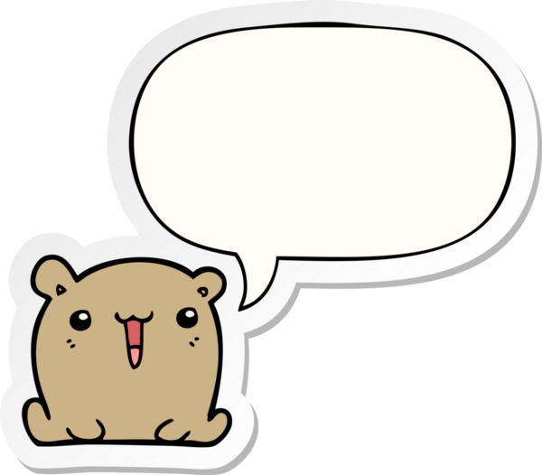 Bir insan tarafından çizilmiş baloncuk çıkartmalı şirin çizgi film ayısı.