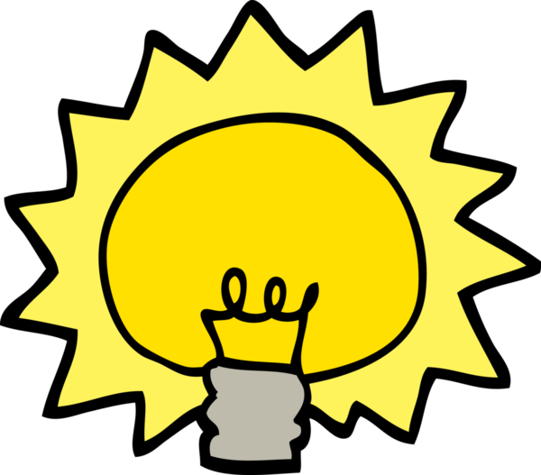 Bir insan tarafından çizilmiş el çizimi karikatür parlayan ampul.